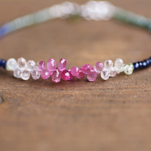 Pink, Green, and Blue Sapphire Bracelet in Solid 14K White Gold - Picture 5 of 7